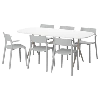 OPPEBY / OPPMANNA / JANINGE桌子和6把椅子,高亮度白色/灰色,185厘米