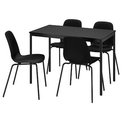 SANDSBERG /丽达桌子和4把椅子,黑色/黑色/黑色/黑色,110 x67厘米
