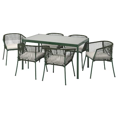 SEGERON桌子+ 6把椅子扶手,户外,深绿色/ Froson / Duvholmen米色,147厘米