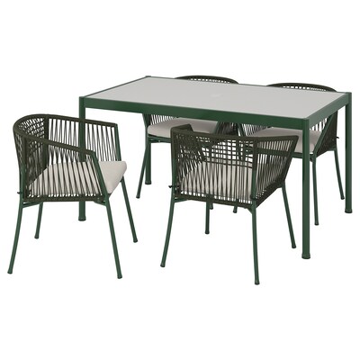 SEGERON餐桌和4把椅子扶手,户外深绿色/ Froson / Duvholmen米色,147厘米
