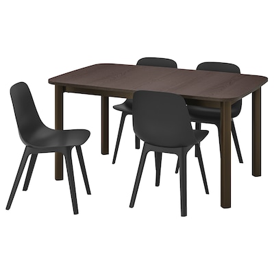 STRANDTORP / ODGER桌子和4把椅子,棕色/无烟煤,150/205/260x95厘米