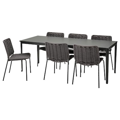 TEGELON / TEGELON桌子+ 6把椅子,户外,深灰色或黑色