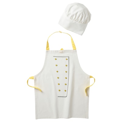 TOPPKLOCKA儿童围裙和厨师的帽子,白色/黄色