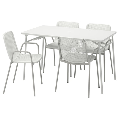 TORPARO桌子+ 4把椅子扶手,户外,白色/白色/灰色,130厘米