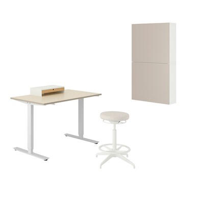 TROTTEN / LIDKULLEN / BESTA / LAPPVIKEN桌子和存储组合,和转椅米色/白色