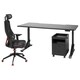 UPPSPEL / MATCHSPEL桌子,椅子,抽屉单元,黑色,180 x80厘米