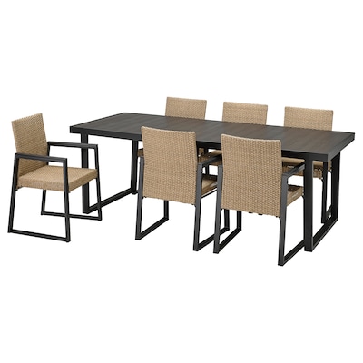 VARMANSO桌子+ 6把椅子,户外,深灰色/布朗,224厘米