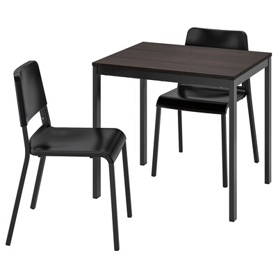 VANGSTA /特奥多尔桌子和2把椅子,黑色的暗棕色/黑色,80/120厘米