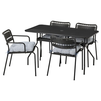 VIHOLMEN / w LACKO桌子+ 4把椅子扶手,户外,深灰色/ Klosan蓝色