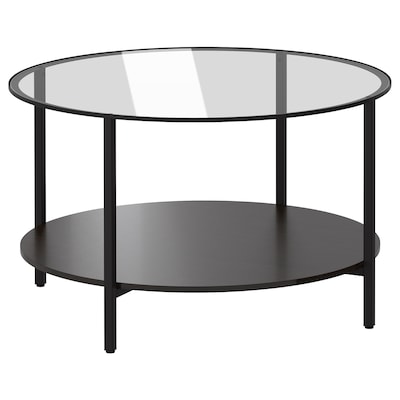 VITTSJO咖啡桌,黑褐色/玻璃,75厘米