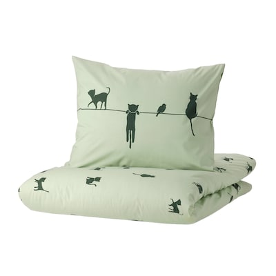 BARNDROM被套和枕套,猫模式/绿色,双胞胎
