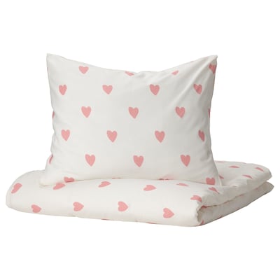 BARNDROM被套和枕套,心模式白色/粉红色,双胞胎