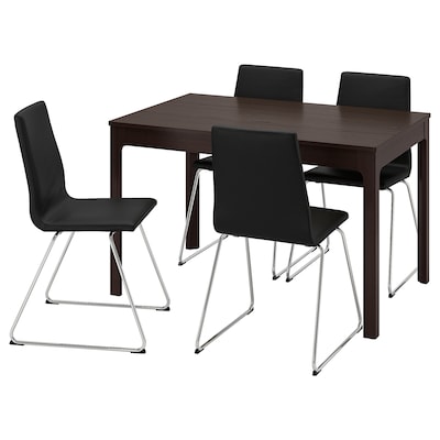 EKEDALEN / LILLANAS桌子和4把椅子,深棕色/镀铬Bomstad黑色,120/180厘米