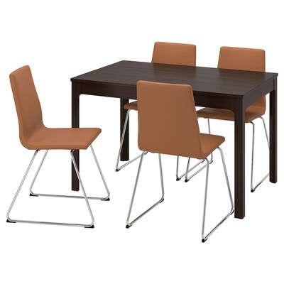 EKEDALEN / LILLANAS桌子和4把椅子,深棕色/镀铬Bomstad金黄,120/180厘米