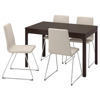 EKEDALEN / LILLANAS桌子和4把椅子,深棕色/镀铬贡纳米色,120/180厘米