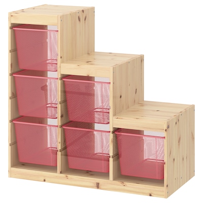 TROFAST存储结合盒、光白色彩色松/红色,94 x44x91厘米