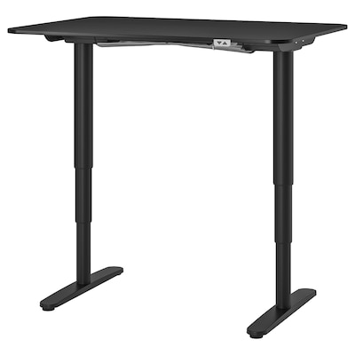 BEKANT办公桌坐/站,黑色染色单板/黑、灰120 x80厘米