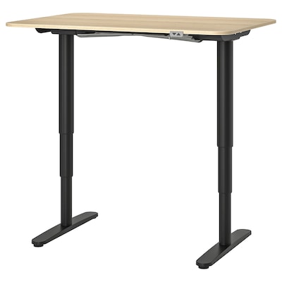 BEKANT办公桌坐/站、白染色橡木单板/黑色,120 x80厘米