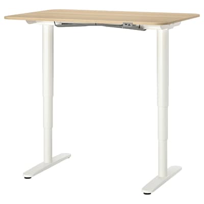 BEKANT办公桌坐/站、白染色橡木单板/白色,120 x80厘米