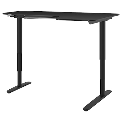 BEKANT Hjørnearbeidsbord høyre sitte / sta svartbeiset askefiner svart, x110 160厘米