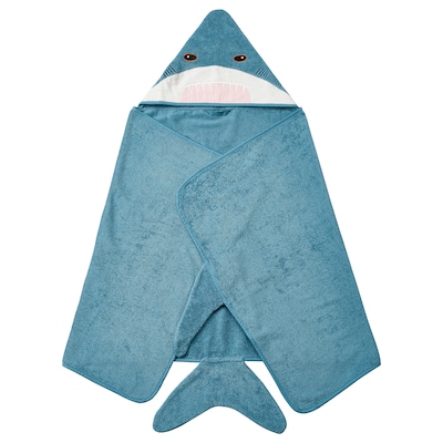 BLÅVINGAD Håndkle med hette, haiformet/blågrå， 70x140厘米