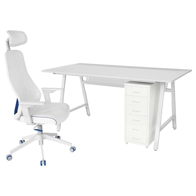 UTESPELARE / MATCHSPEL Biurko, krzesło komoda gamingowe, jasnoszary / biały