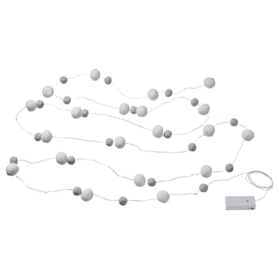 AKTERPORT LED照明链与40个灯,电池驱动的小绒球白色/灰色