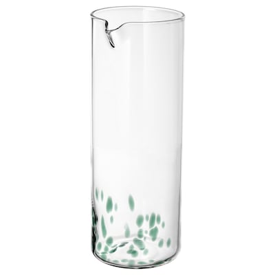 OMSESIDIG玻璃水瓶,透明玻璃/绿色,1 l