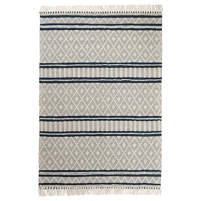flatwoven KRAGHAVE地毯,手工制作的白色/深蓝160 x230厘米