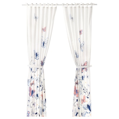 SANGLARKA与室内窗帘,1副,蝴蝶,白色蓝色,120 x300厘米
