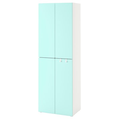 SMASTAD衣柜,白色的苍白的绿松石/ 2衣服rails, x42x181 60厘米
