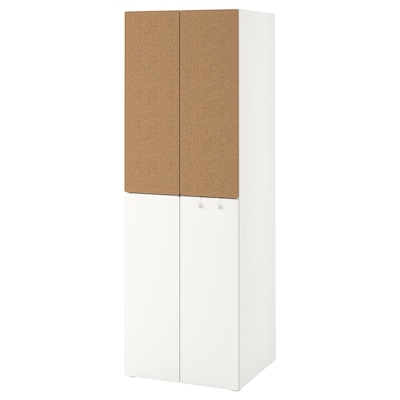 SMÅSTAD / PLATSA Garderob, vit kork/med 2 klädstänger, 60x57x181厘米