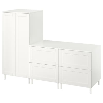 SMÅSTAD / PLATSA Garderob, vit med ram/med 2 byråer, 180x57x133 cm