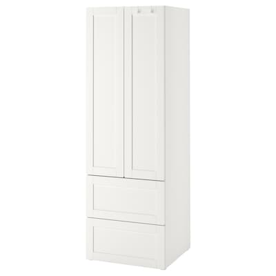 SMÅSTAD / PLATSA Garderob, vit med ram/med 2 lådor, 60x42x181厘米