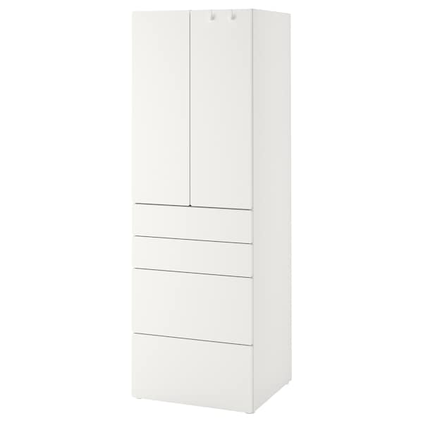 SMÅSTAD / PLATSA Garderob, vit vit/med 4 lådor, 60x42x181厘米