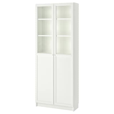 比利/ OXBERG书柜与面板/玻璃门,白色,80 x30x202厘米