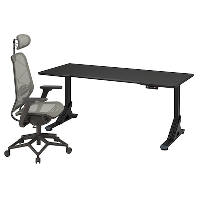 UPPSPEL / STYRSPEL游戏桌椅,黑色/灰色180 x80厘米