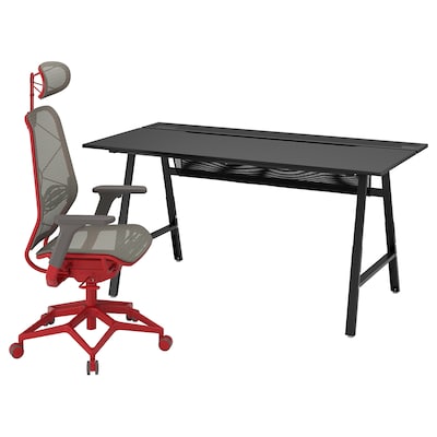 UTESPELARE / STYRSPEL游戏桌椅,黑色灰色/红色