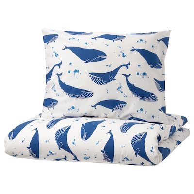 BLAVINGAD被套和枕套,蓝/白鲸模式,150年x200/50x80厘米