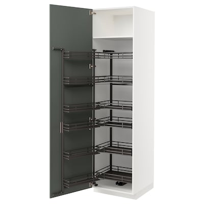 METOD高柜拉拔力食品室,白色/ Bodarp灰绿色,x60x220 60厘米