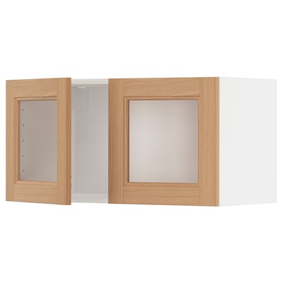 METOD壁柜与2扇玻璃门,白色/ Vedhamn橡木80 x37x40厘米